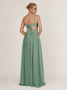 KissDress-Quillaine Sea Glass A Line V Neck Twisted Long Bridesmaid Dress with Slit
