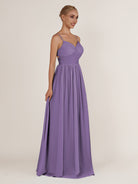 KissDress-Quillaine Tahiti A Line V Neck Twisted Long Bridesmaid Dress with Slit