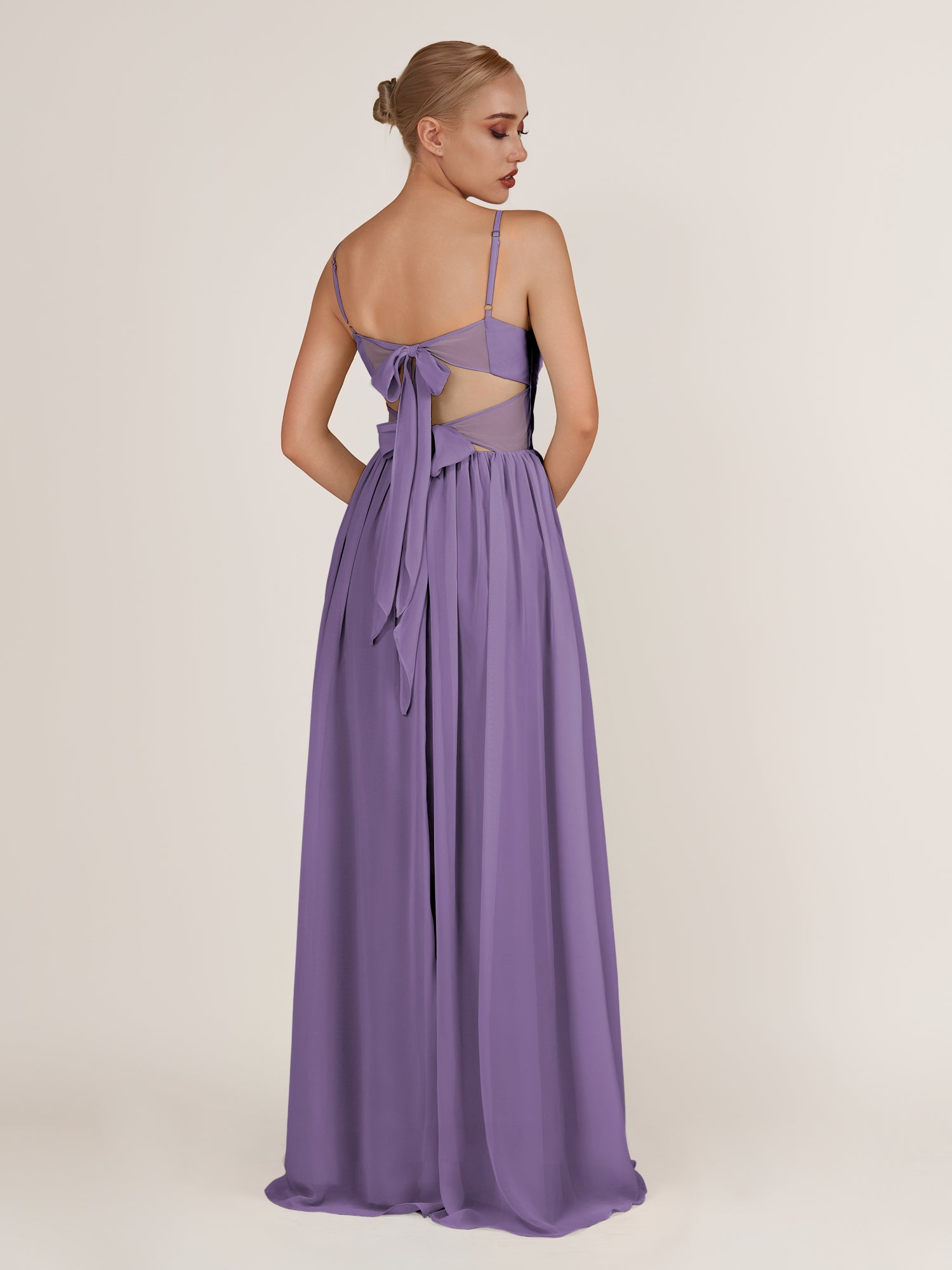 KissDress-Quillaine Tahiti A Line V Neck Twisted Long Bridesmaid Dress with Slit