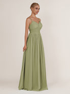 KissDress-Quillaine Thyme A Line V Neck Twisted Long Bridesmaid Dress with Slit