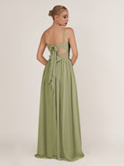 KissDress-Quillaine Thyme A Line V Neck Twisted Long Bridesmaid Dress with Slit