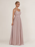 KissDress-Quillaine Toffee A Line V Neck Twisted Long Bridesmaid Dress with Slit