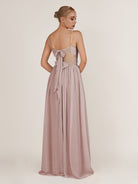 KissDress-Quillaine Toffee A Line V Neck Twisted Long Bridesmaid Dress with Slit