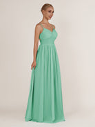 KissDress-Quillaine Turquoise A Line V Neck Twisted Long Bridesmaid Dress with Slit