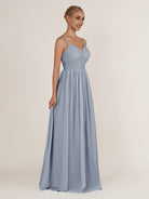 KissDress-Quillaine Twilight A Line V Neck Twisted Long Bridesmaid Dress with Slit