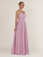 KissDress-Quillaine Vintage Mauve A Line V Neck Twisted Long Bridesmaid Dress with Slit