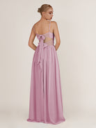 KissDress-Quillaine Vintage Mauve A Line V Neck Twisted Long Bridesmaid Dress with Slit