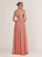 KissDress-Quillaine Wild Rose A Line V Neck Twisted Long Bridesmaid Dress with Slit