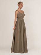 KissDress-Quillaine Willow Green A Line V Neck Twisted Long Bridesmaid Dress with Slit