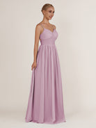 KissDress-Quillaine Wisteria A Line V Neck Twisted Long Bridesmaid Dress with Slit