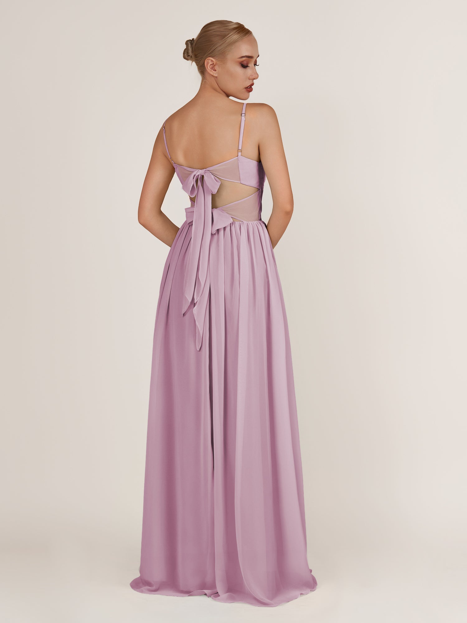 KissDress-Quillaine Wisteria A Line V Neck Twisted Long Bridesmaid Dress with Slit