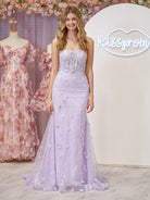 Raina | Mermaid Strapless Sequined Lace Prom Dress - KissProm