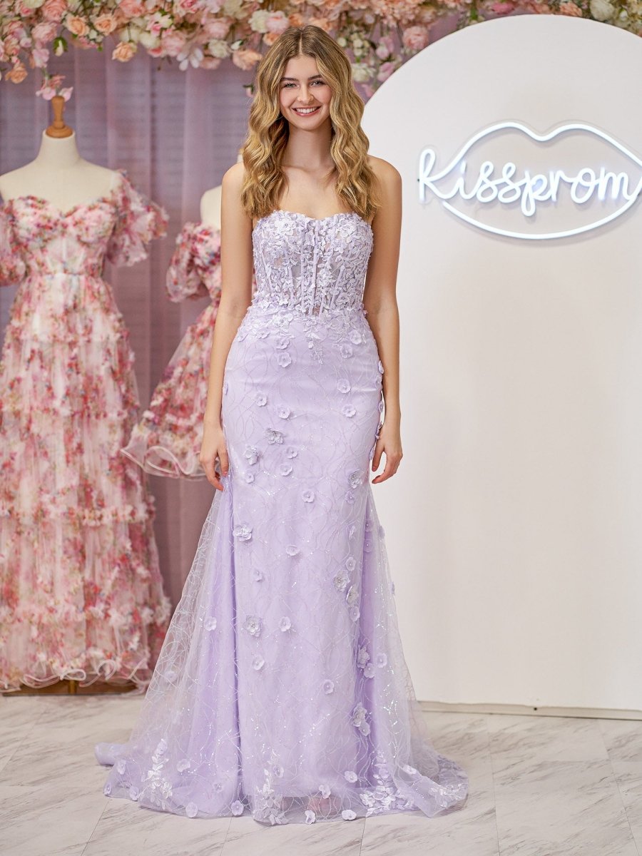 Raina | Mermaid Strapless Sequined Lace Prom Dress - KissProm