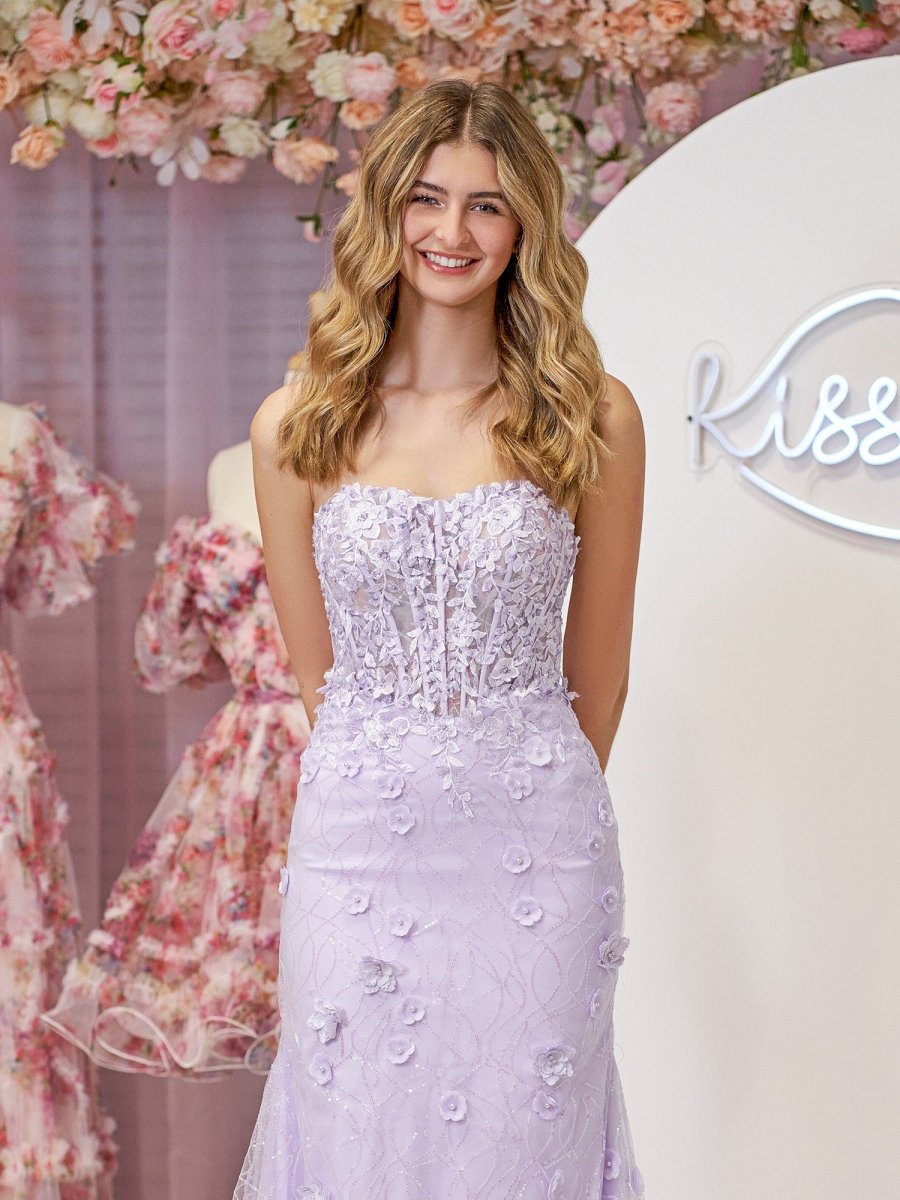 Raina | Mermaid Strapless Sequined Lace Prom Dress - KissProm