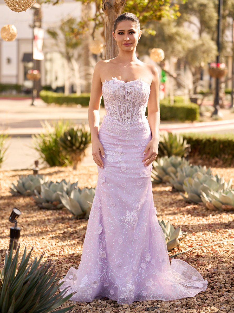 Raina | Mermaid Strapless Sequined Lace Prom Dress - KissProm