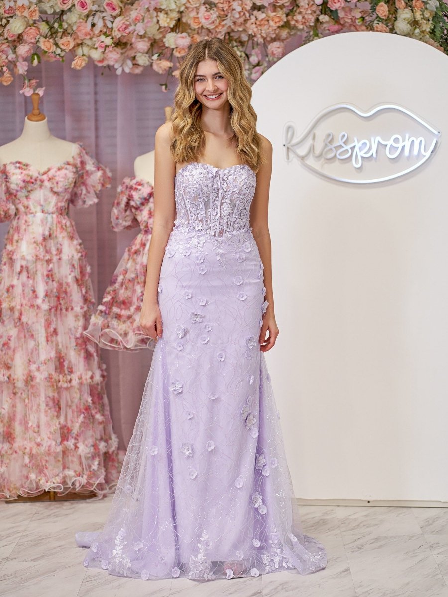 Raina | Mermaid Strapless Sequined Lace Prom Dress - KissProm