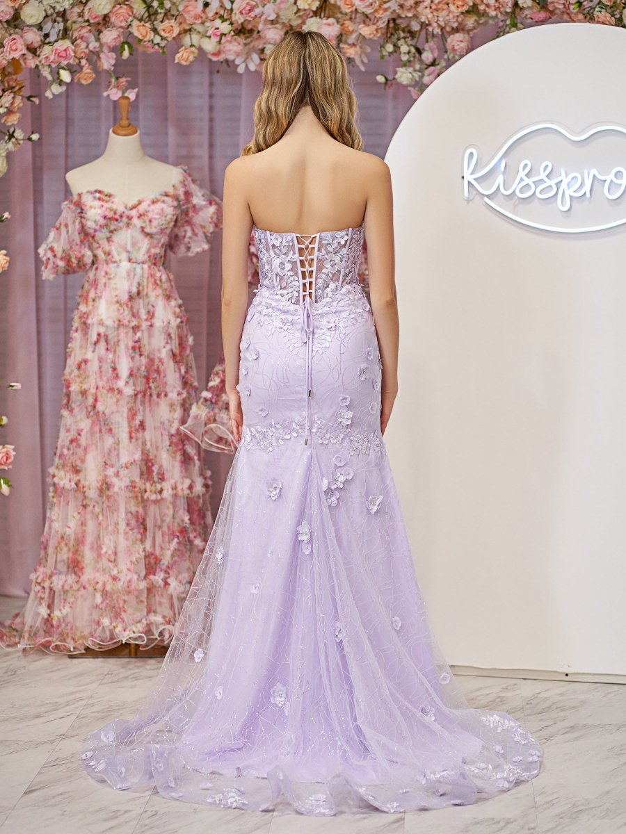 Raina | Mermaid Strapless Sequined Lace Prom Dress - KissProm