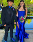 Sheath Strapless Corset Satin Prom Dress with Slit