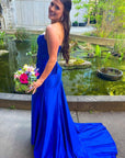 Sheath Strapless Corset Satin Prom Dress with Slit