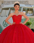 Red 3D Flowers Glitter Sequins Sleeveless Quinceanera Dresses - KissProm