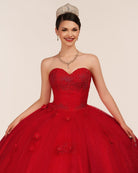 Red 3D Flowers Glitter Sequins Sleeveless Quinceanera Dresses - KissProm