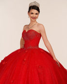 Red 3D Flowers Glitter Sequins Sleeveless Quinceanera Dresses - KissProm