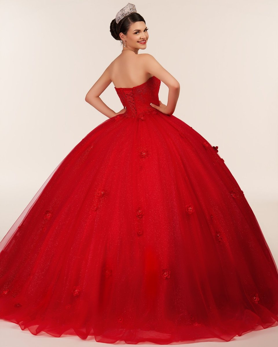 Red 3D Flowers Glitter Sequins Sleeveless Quinceanera Dresses - KissProm