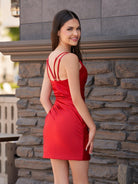 Gia |Sheath Deep V Neck Pleated Satin Homecoming Dress - KissProm