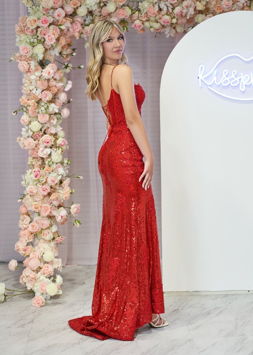 Kairi |Mermaid Spaghetti Straps Appliques Prom Dress with Slit - KissProm