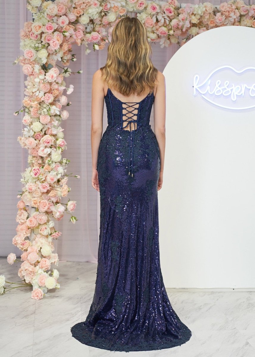 Kairi |Mermaid Spaghetti Straps Appliques Prom Dress with Slit - KissProm