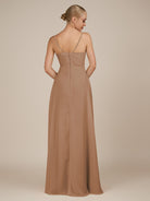 KissDress-Rhonda Bronzer Sheath Chiffon V Neck Ruffled Long Bridesmaid Dress with Slit
