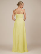 KissDress-Rhonda Buttercup Sheath Chiffon V Neck Ruffled Long Bridesmaid Dress with Slit