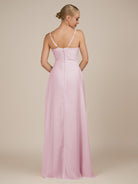 KissDress-Rhonda Candy Pink Sheath Chiffon V Neck Ruffled Long Bridesmaid Dress with Slit
