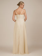 KissDress-Rhonda Champagne Sheath Chiffon V Neck Ruffled Long Bridesmaid Dress with Slit