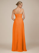 KissDress-Rhonda Cinnamon Sheath Chiffon V Neck Ruffled Long Bridesmaid Dress with Slit