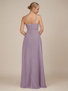 KissDress-Rhonda Dusk Sheath Chiffon V Neck Ruffled Long Bridesmaid Dress with Slit