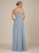 KissDress-Rhonda Dusty Blue Sheath Chiffon V Neck Ruffled Long Bridesmaid Dress with Slit