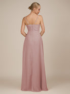 KissDress-Rhonda Dusty Rose Sheath Chiffon V Neck Ruffled Long Bridesmaid Dress with Slit