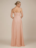 KissDress-Rhonda English Rose Sheath Chiffon V Neck Ruffled Long Bridesmaid Dress with Slit