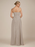 KissDress-Rhonda Frost Sheath Chiffon V Neck Ruffled Long Bridesmaid Dress with Slit