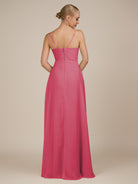 KissDress-Rhonda Fuchsia Sheath Chiffon V Neck Ruffled Long Bridesmaid Dress with Slit
