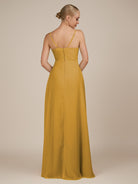 KissDress-Rhonda Marigold Sheath Chiffon V Neck Ruffled Long Bridesmaid Dress with Slit