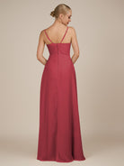 KissDress-Rhonda Merlot Sheath Chiffon V Neck Ruffled Long Bridesmaid Dress with Slit