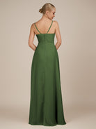 KissDress-Rhonda Moss Sheath Chiffon V Neck Ruffled Long Bridesmaid Dress with Slit