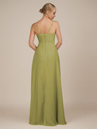 KissDress-Rhonda Moss Green Sheath Chiffon V Neck Ruffled Long Bridesmaid Dress with Slit