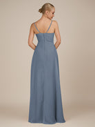 KissDress-Rhonda Neptune Sheath Chiffon V Neck Ruffled Long Bridesmaid Dress with Slit
