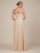 KissDress-Rhonda Pale Blush Sheath Chiffon V Neck Ruffled Long Bridesmaid Dress with Slit