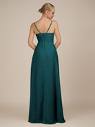KissDress-Rhonda Pine Sheath Chiffon V Neck Ruffled Long Bridesmaid Dress with Slit