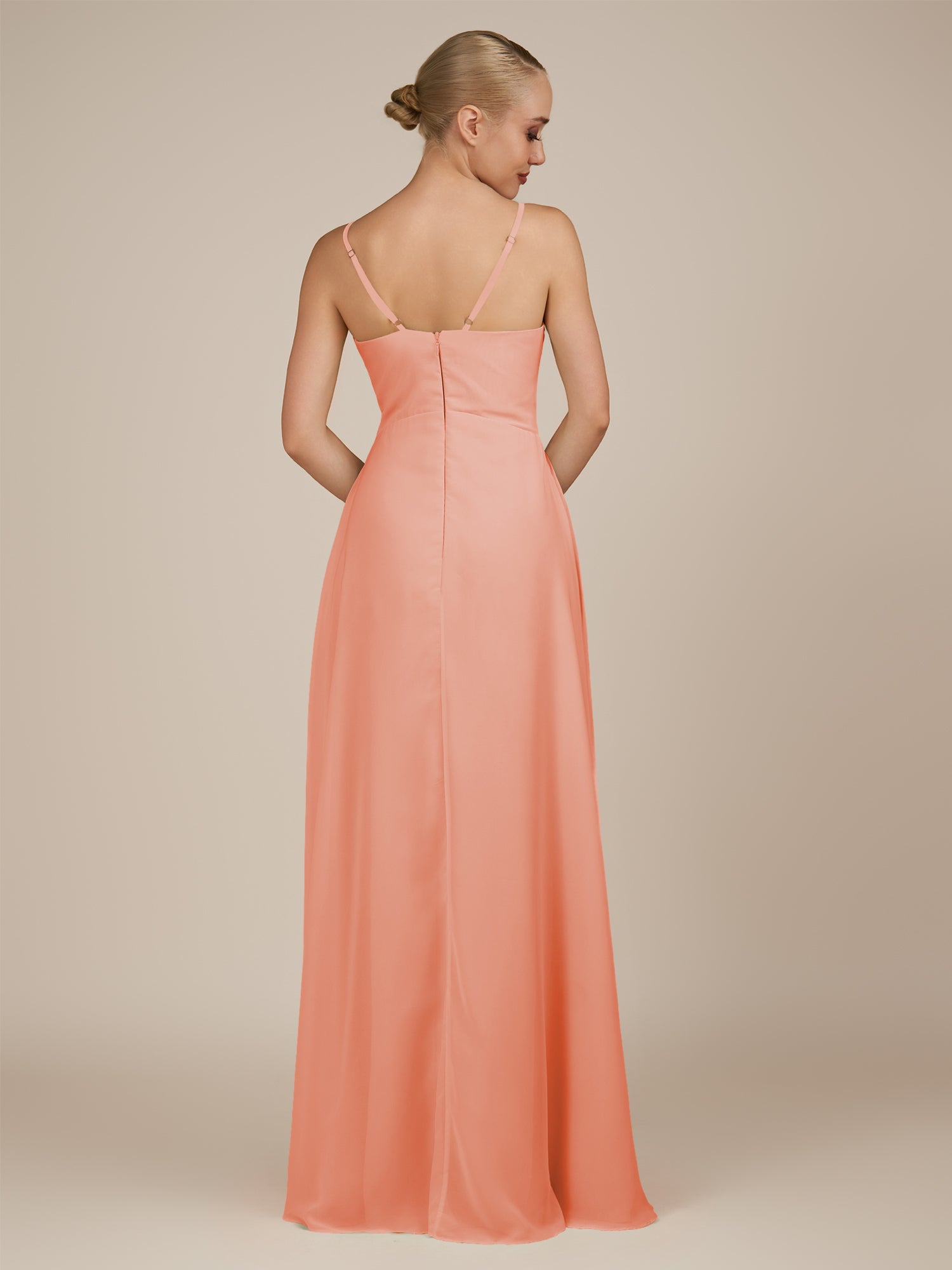KissDress-Rhonda Rosette Sheath Chiffon V Neck Ruffled Long Bridesmaid Dress with Slit