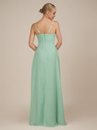 KissDress-Rhonda Pale Pistachio Sheath Chiffon V Neck Ruffled Long Bridesmaid Dress with Slit